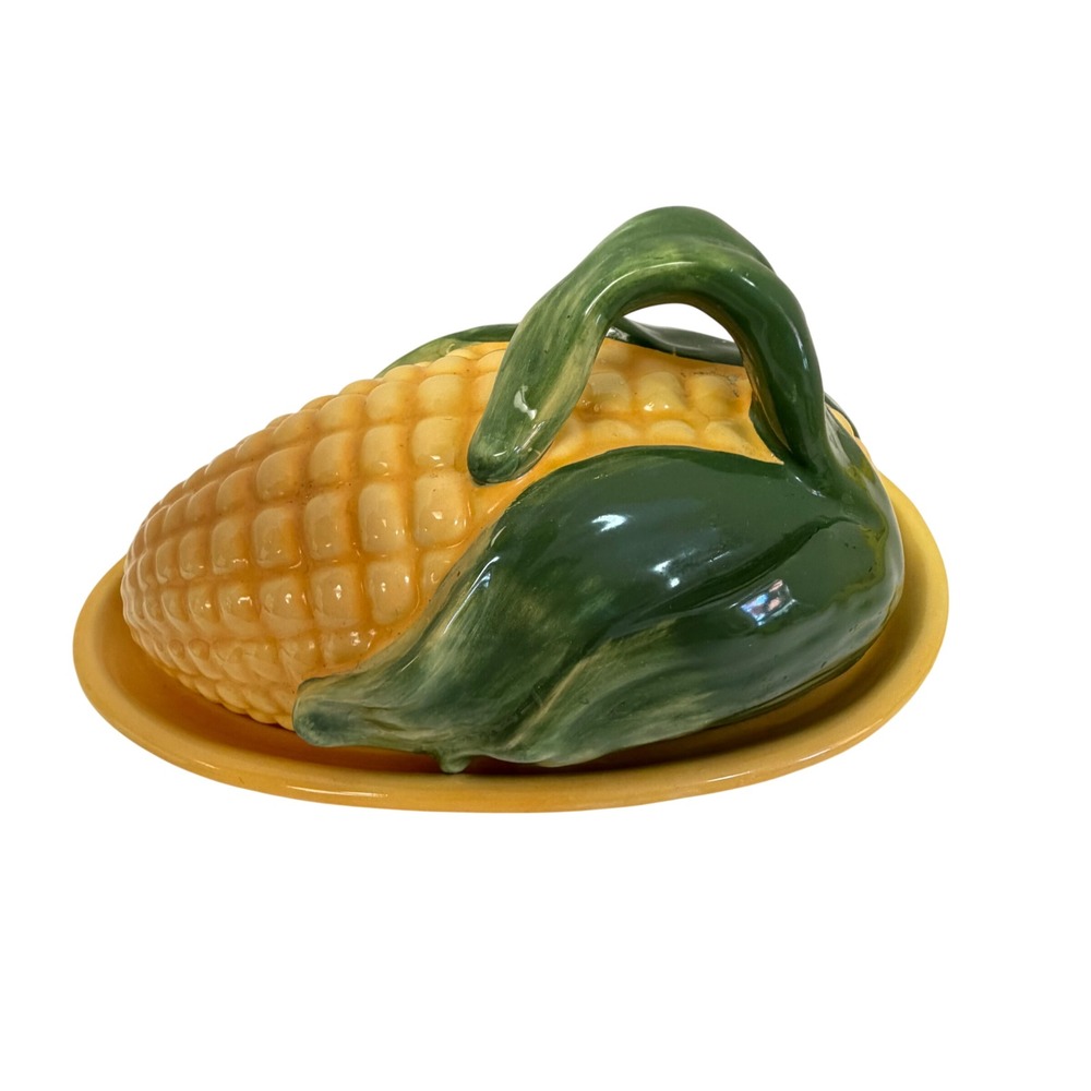 Four's Gift Corn on the Cob Butter Dish Unisex OS Yellow Green Ceramic Kitschy